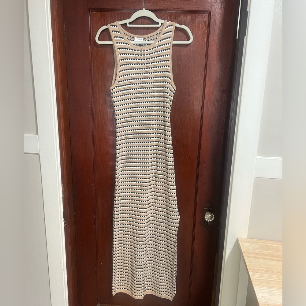 Le Lis Cream Sheath Maxi Dress Halter Sleeveless